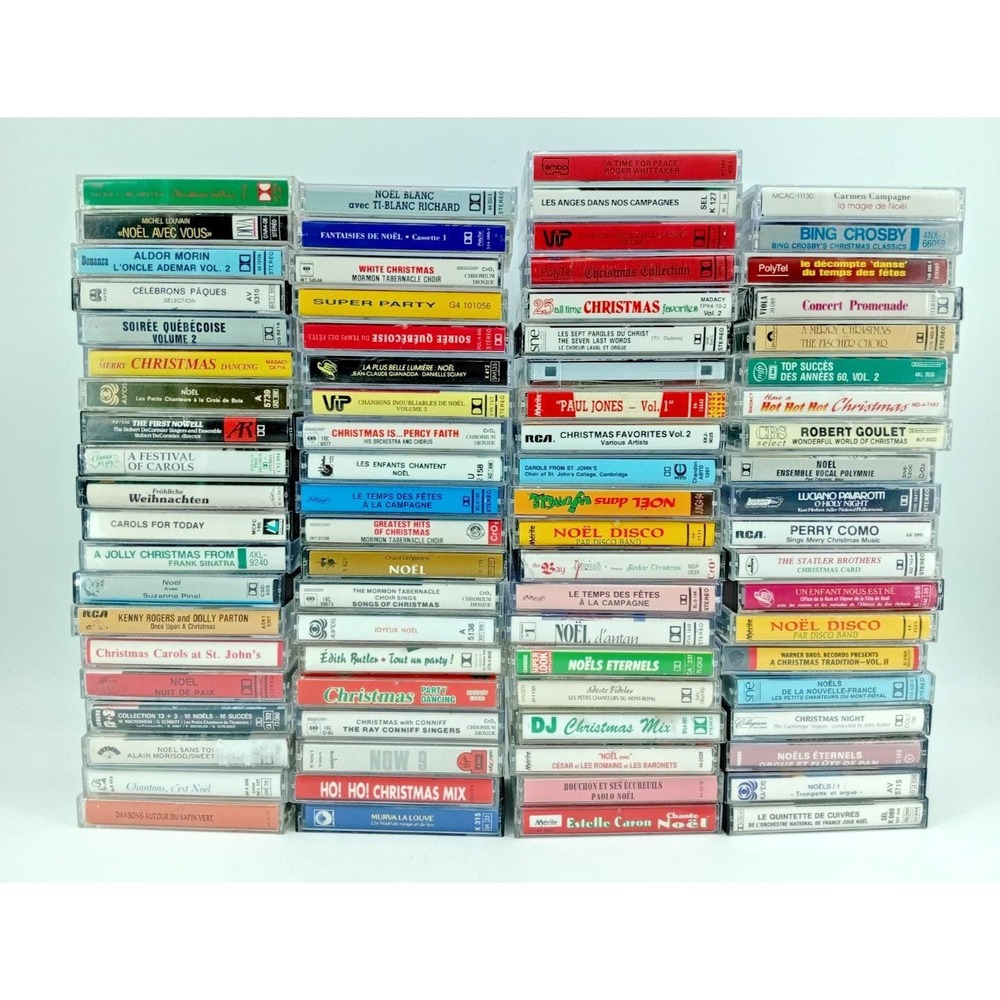 Lot of 80 Christmas Cassette Tapes – French‎ Québec Noël Music – VG Condition